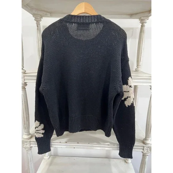 Anthropologie Essentiel Antwerp Dahlia Floral Knit Sweater In Black Motif Size X